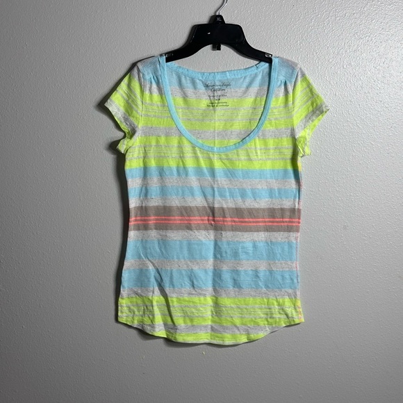 American Eagle Women Favorite Tee stripe neon T-shirt size Medium - Picture 1 of 6